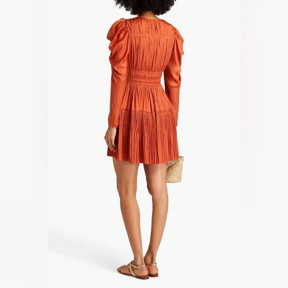 open lace back dress Patricia Lester Copper Brown Silk Fortuny Pleated Dress & Belt, 1980s   Basha Gold
